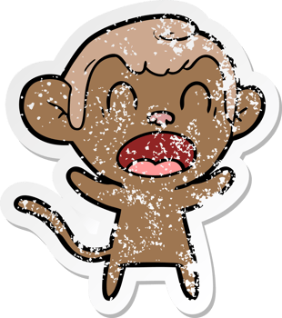 distressed sticker of a shouting cartoon monkey png