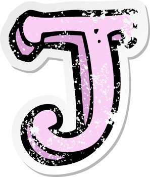 retro distressed sticker of a cartoon letter J drawing png