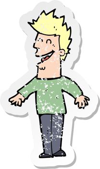 retro distressed sticker of a cartoon happy man drawing png
