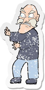 retro distressed sticker of a cartoon angry old man drawing png