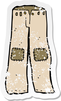 retro distressed sticker of a cartoon patched old pants png