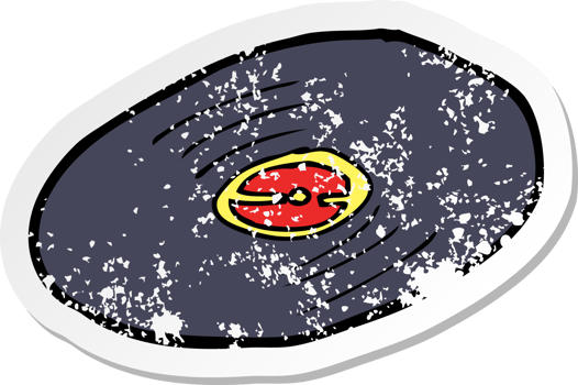 retro distressed sticker of a cartoon vinyl record png