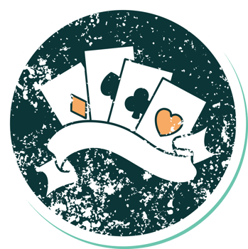 iconic distressed sticker tattoo style image of cards and banner png