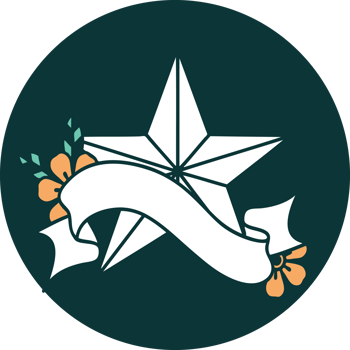 tattoo style icon with banner of a star png