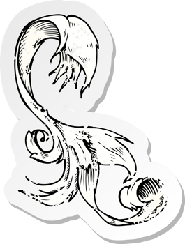 retro distressed sticker of a traditional hand drawn floral swirl png