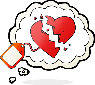 thought bubble cartoon luggage tag on broken heart png