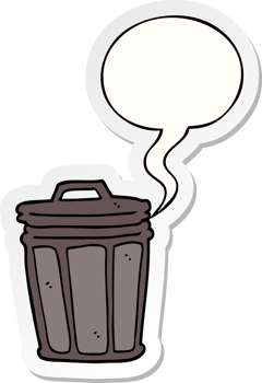 cartoon trash can and speech bubble sticker png