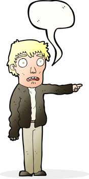 cartoon terrified man pointing with speech bubble png