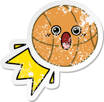 distressed sticker of a cute cartoon basketball png
