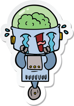 sticker of a cartoon crying robot png