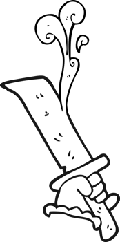 black and white cartoon hand with bloody dagger png