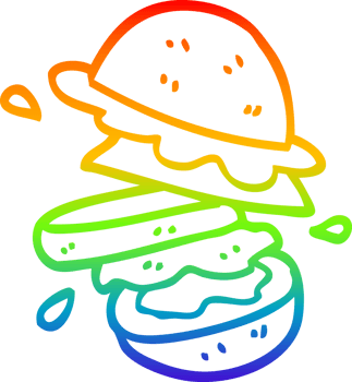 rainbow gradient line drawing cartoon burger png