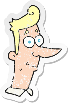 retro distressed sticker of a cartoon smiling man png
