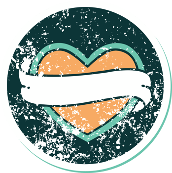 distressed sticker tattoo style icon of a heart and banner png