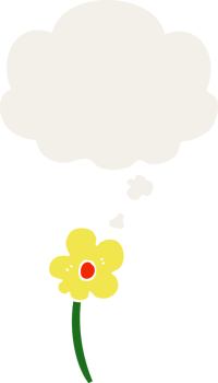 cartoon flower and thought bubble in retro style png