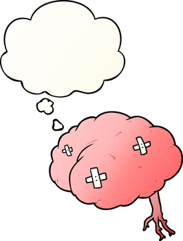cartoon injured brain and thought bubble in smooth gradient style png