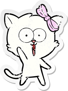 distressed sticker of a cartoon cat png