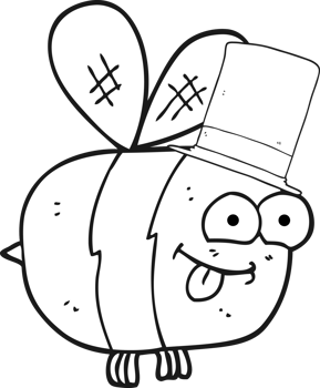 black and white cartoon bee wearing hat png