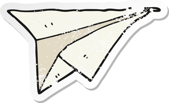 distressed sticker of a cartoon paper airplane png