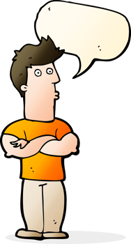cartoon man with folded arms with speech bubble png