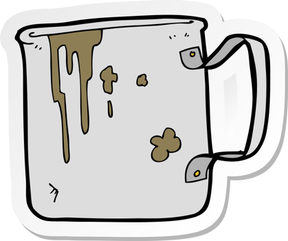 sticker of a cartoon old tin cup png