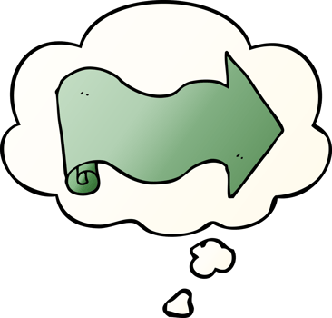 cartoon arrow with thought bubble in smooth gradient style png