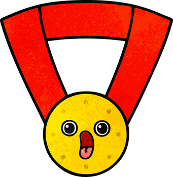 retro grunge texture cartoon of a gold medal png