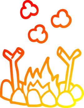 warm gradient line drawing of a cartoon camp fire png