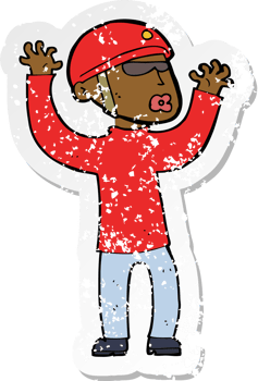 retro distressed sticker of a cartoon security man panicking png