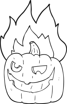 black and white cartoon flaming halloween pumpkin png