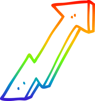 rainbow gradient line drawing of a cartoon positive growth arrow png