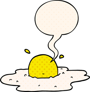 cartoon fried egg with speech bubble in comic book style png