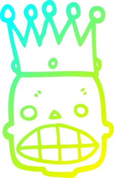 cold gradient line drawing of a cartoon spooky skull face with crown png