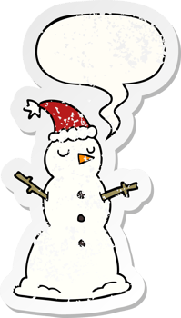 cartoon snowman with speech bubble distressed distressed old sticker png