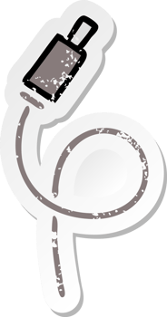distressed sticker of a cute cartoon audio wire png