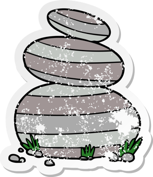 distressed sticker of a cartoon large stacked stones png