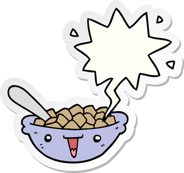 cute cartoon bowl of cereal with speech bubble sticker png