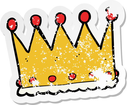 retro distressed sticker of a cartoon crown drawing png