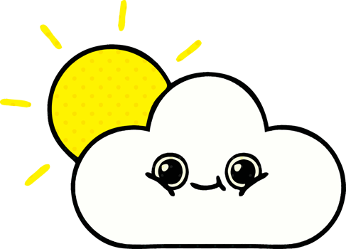 comic book style cartoon of a sun and cloud png