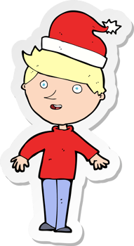 sticker of a cartoon boy in santa hat png