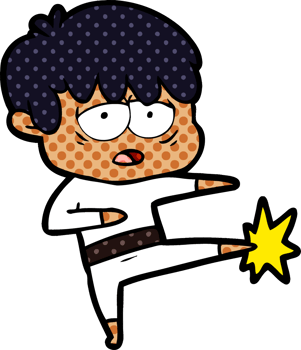 cartoon exhausted boy doing karate png