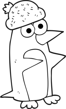 hand drawn black and white cartoon penguin png