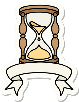 tattoo style sticker with banner of an hour glass png