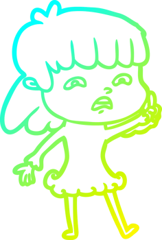 cold gradient line drawing of a cartoon worried woman png