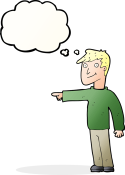 cartoon man pointing with thought bubble png