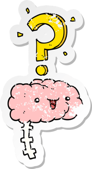 distressed sticker of a cartoon curious brain png
