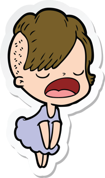 sticker of a cartoon cool hipster girl talking png