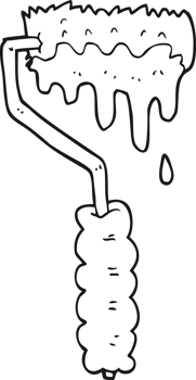 black and white cartoon paint roller png