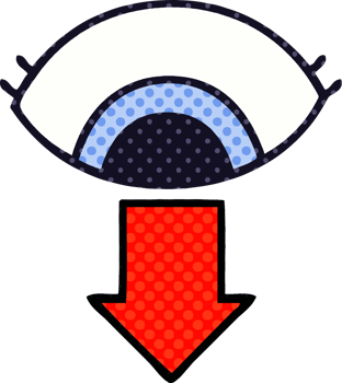 comic book style cartoon eye pointing down png