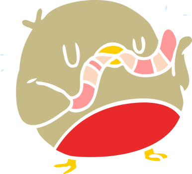 flat color style cartoon bird eating worm png